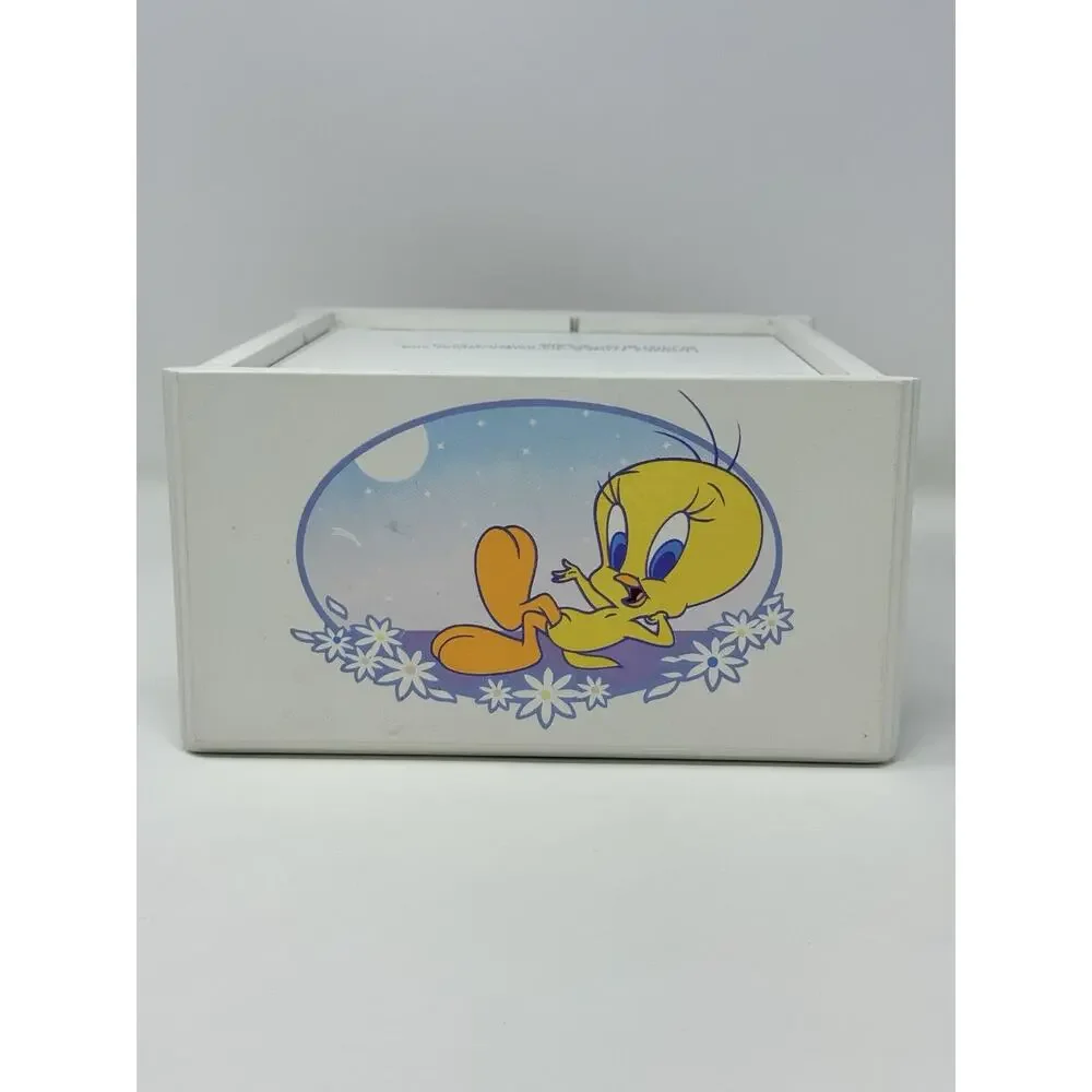 Tweety Bird Looney Tunes Wood Glass Jewelry Box Vintage